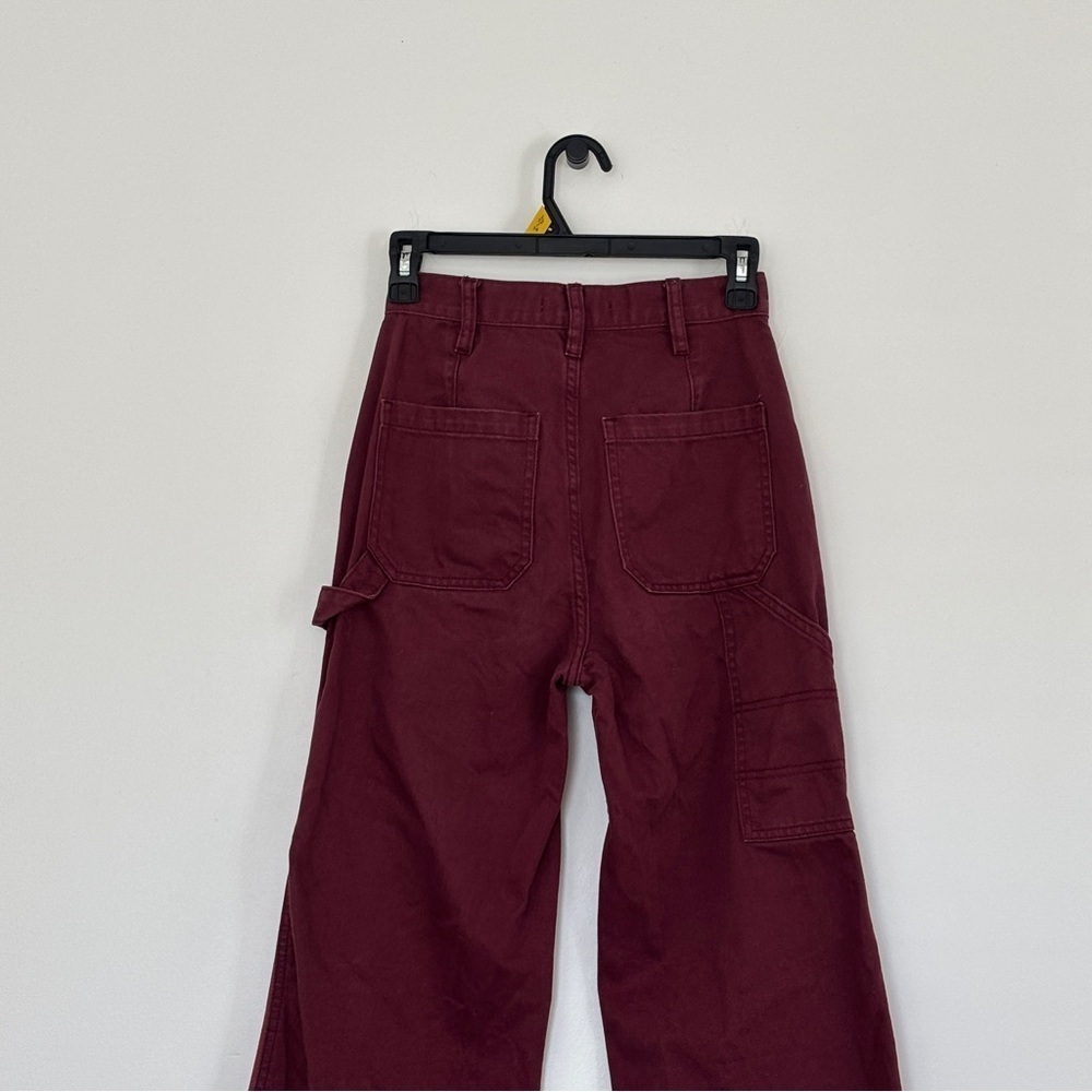 Maroon Burgundy High Rise wide leg baggy Flare Carpenter Jeans Pants twotoned 24 - Picture 8 of 11